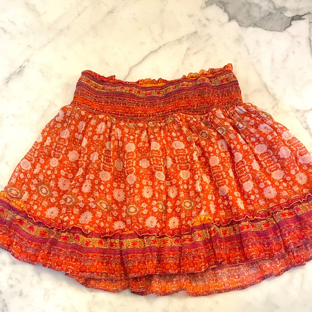 Anthropologie Orange Smocked Mini Skirt